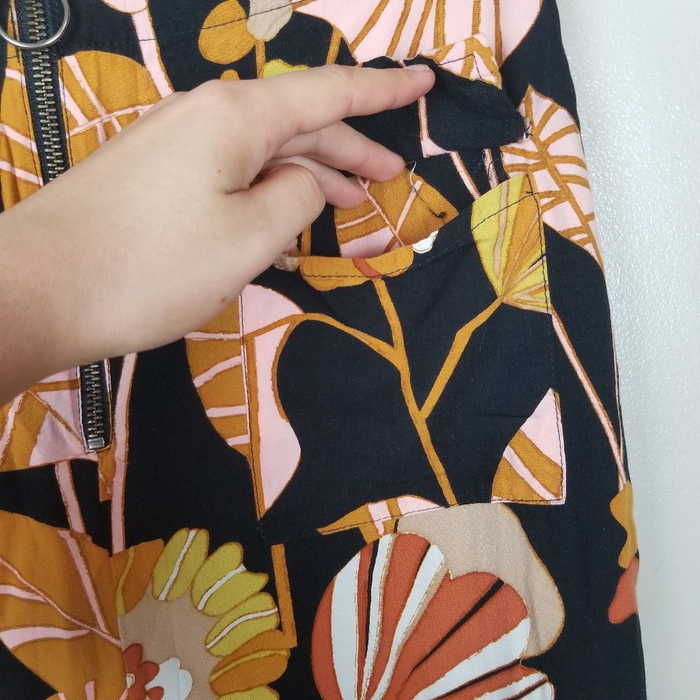 FREE PEOPLE Bali Orange Sunrise 100% Rayon Midi Skirt Floral Zip Leg Slit US 8 - Picture 5 of 12